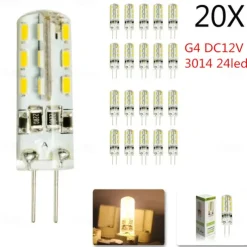 20pcs 10pcs G4 Led Bulb 2W 24led DC12V 3014SMD Saving Mini Silicone Lamp 360Beam Angle Replace halogen Light Spotlight Chandelier