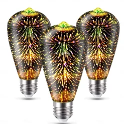 6pcs 3pcs 1pc 3D Firework Light Bulb ST64 LED Bulb 5W E27 E26 RGB Fairy Star Shine Decor Bulb Party Bulb Stained Glass Bulb AC220V AC120V