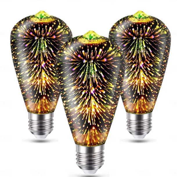6pcs 3pcs 1pc 3D Firework Light Bulb ST64 LED Bulb 5W E27 E26 RGB Fairy Star Shine Decor Bulb Party Bulb Stained Glass Bulb AC220V AC120V