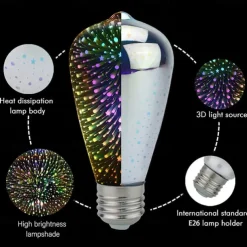 6pcs 3pcs 1pc 3D Firework Light Bulb ST64 LED Bulb 5W E27 E26 RGB Fairy Star Shine Decor Bulb Party Bulb Stained Glass Bulb AC220V AC120V