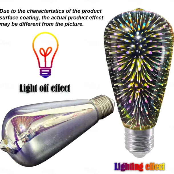 6pcs 3pcs 1pc 3D Firework Light Bulb ST64 LED Bulb 5W E27 E26 RGB Fairy Star Shine Decor Bulb Party Bulb Stained Glass Bulb AC220V AC120V