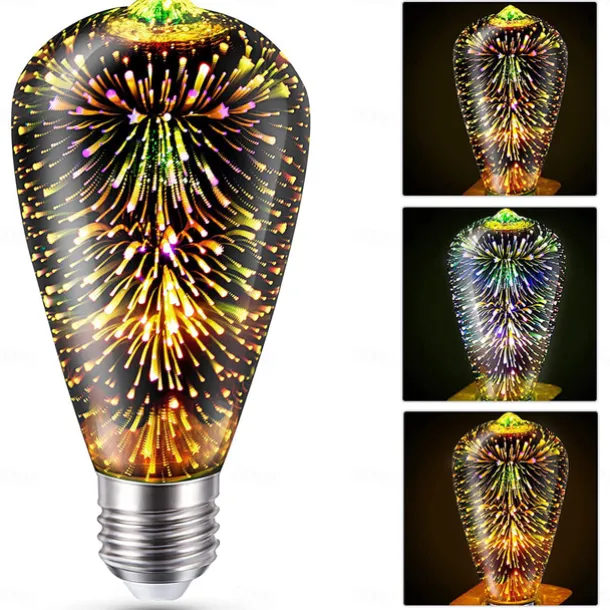 6pcs 3pcs 1pc 3D Firework Light Bulb ST64 LED Bulb 5W E27 E26 RGB Fairy Star Shine Decor Bulb Party Bulb Stained Glass Bulb AC220V AC120V