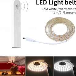4pcs 2pcs 1pcs LED Strip Light 1m Indoor PIR Motion Sensor Detector DC5V Flexible Tape IP65 4AAA Battery Powe