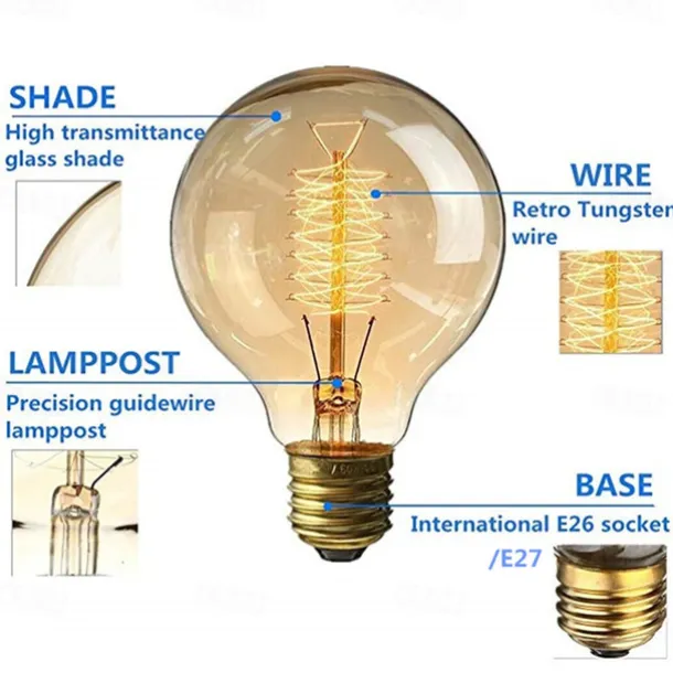 3pcs 2pcs 1pcs Retro Edison Bulb E27 220V 40W Light Bulb G80 Filament Vintage Ampoule Incandescent Spiral Lamp Home Decor
