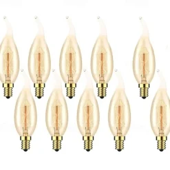 10pcs 6pcs 4pcs 40W Vintage Edison Light Bulbs Antique Incandescent Bulb E14 C35L Candle Pendant Light Warm Yellow 2200-2700k Retro Dimmable Decorative 220-240V