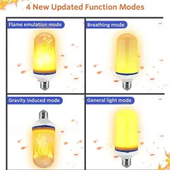 3pcs 2pcs 6W E26 E27 LED Fire Flame Effect Light Bulb 4 Modes Fire Flickering Bulbs for Christmas/Halloween Decoration Atmosphere Lighting with Gravity Sensor