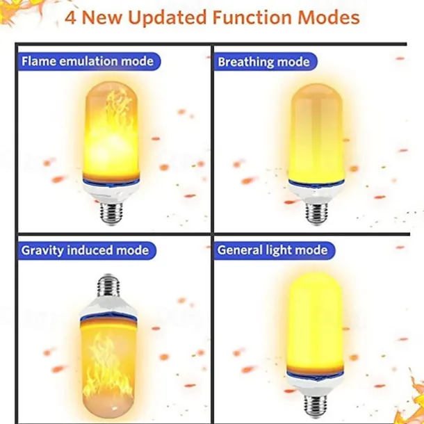 3pcs 2pcs 6W E26 E27 LED Fire Flame Effect Light Bulb 4 Modes Fire Flickering Bulbs for Christmas/Halloween Decoration Atmosphere Lighting with Gravity Sensor