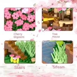 2028PCS Pink Sakura Tree House Building Blocks - Cherry Blossom DIYToys for Kids - Perfect Gift ldea! (Not Sets)
