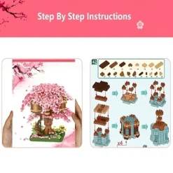 2028PCS Pink Sakura Tree House Building Blocks - Cherry Blossom DIYToys for Kids - Perfect Gift ldea! (Not Sets)