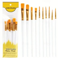 10pcs Professional Artist Paint Brushes Set - Perfect for Acrylic, Oil, Watercolor & Canvas Painting - Ideal for Kids & Professionals!