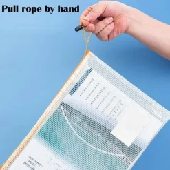12pcs PVC Stationery Storage Bag Folder File Mesh Zipper Pouch A4 A5 Document Bag File Folders School Office Supplies（Random Color）