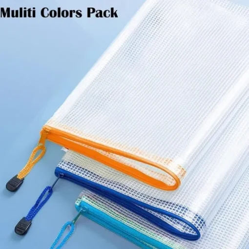 12pcs PVC Stationery Storage Bag Folder File Mesh Zipper Pouch A4 A5 Document Bag File Folders School Office Supplies（Random Color）