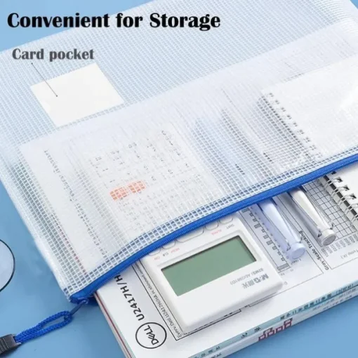 12pcs PVC Stationery Storage Bag Folder File Mesh Zipper Pouch A4 A5 Document Bag File Folders School Office Supplies（Random Color）