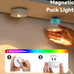 3pcs Rechargeable LED Under Cabinet Light with Remote, Spotlight RGB Color Changing Warm & Neutral White Options Adjustable Brightness Magnetic Mount For Easy Installation for Halloween