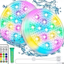2pcs Rechargeable Submersible Pool Lights with Remote, Swimming Floating Lights IP68 Waterproof Underwater Color Changing Led Floating Lights for Hot Tub Bath