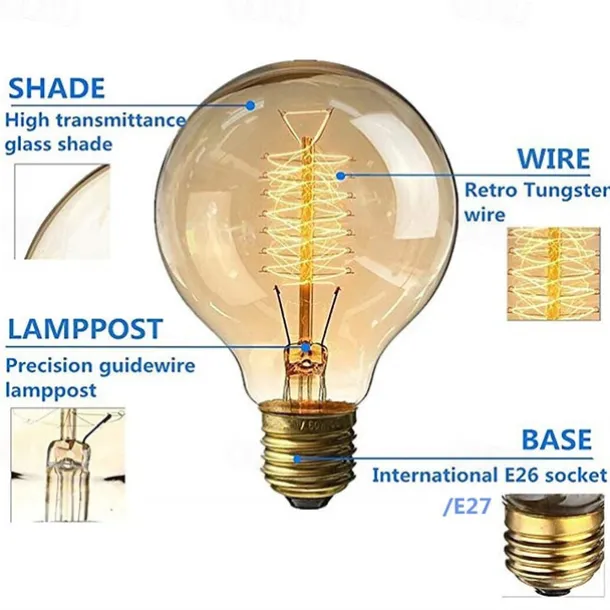 4pcs Retro Edison Light Bulb E27 220V 40W G80 Filament Vintage Ampoule Incandescent Bulb Edison Lamp