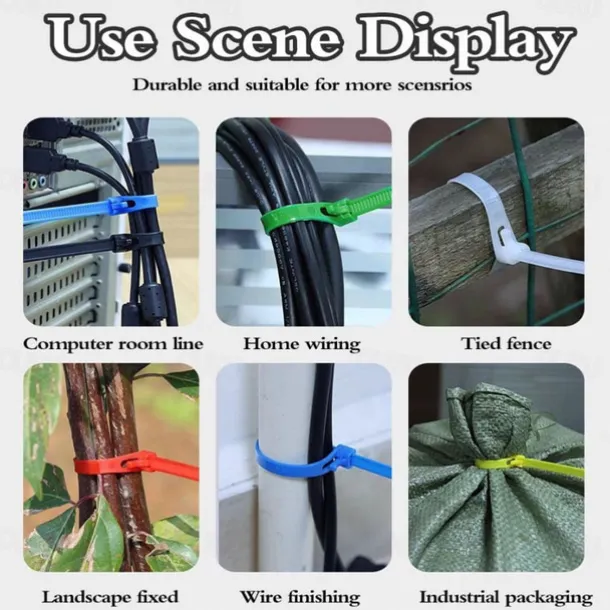 100pcs Reusable Self-Locking Nylon Cable Ties 5×300mm - Heavy Duty Adjustable Zip Ties with Buckle Design for Securing Cables, Wires