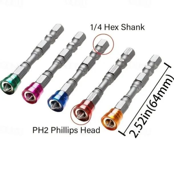 5/10Pcs S2 Alloy PH2 Phillips Single Head Magnetic Screwdriver Bits Anti-Slip 1/4 Inch Hex Shank Drywall Electric Screwdriver Tools