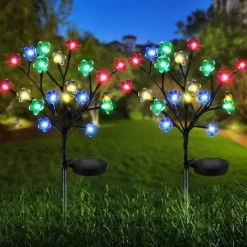 2pcs Solar Bee Lawn Lights - 40LEDs Waterproof Outdoor Cherry Blossom Pathway Garden Lights for Holiday, Wedding and Walkway Decoration