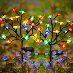2pcs Solar Bee Lawn Lights - 40LEDs Waterproof Outdoor Cherry Blossom Pathway Garden Lights for Holiday, Wedding and Walkway Decoration