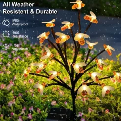 2pcs Solar Bee Lawn Lights - 40LEDs Waterproof Outdoor Cherry Blossom Pathway Garden Lights for Holiday, Wedding and Walkway Decoration