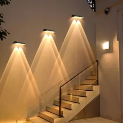 2/4pcs Solar Fence Light RGB Color Changing Outdoor Solar Wall Lamp Garden Yard Decor Step Lamp IP65 Waterproof Pathway Wall Stair Lamp Balcony Porch Lighting Decoration