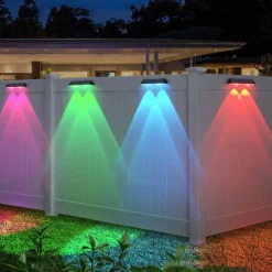 2/4pcs Solar Fence Light RGB Color Changing Outdoor Solar Wall Lamp Garden Yard Decor Step Lamp IP65 Waterproof Pathway Wall Stair Lamp Balcony Porch Lighting Decoration