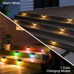 2/4pcs Solar Fence Lights Outdoor Deck Lights Warm White Waterproof RGB 2 Modes Garden Lights Villa Patio Decoration Landscape Fence Stair Lights