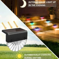 2/4pcs Solar Fence Lights Outdoor Deck Lights Warm White Waterproof RGB 2 Modes Garden Lights Villa Patio Decoration Landscape Fence Stair Lights