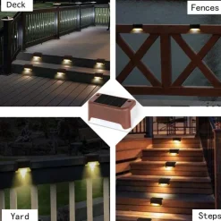4pcs Solar Fence Lights Outdoor Waterproof Garden Light Courtyard Fence Steps Balcony Walkway Holiday Decoration Lighting Solar Night Lamp