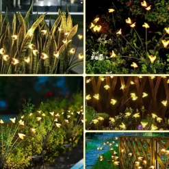 2PCS Solar Firefly Garden Lights, 8/10 LEDs Waterproof Outdoor Garden Lights with 2 Lighting Modes IP65 Swaying Lights for Christmas, Yard, Patio, and Walkway Decoration
