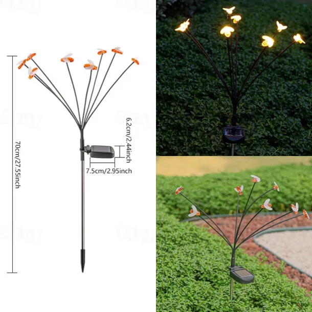 2PCS Solar Firefly Garden Lights, 8/10 LEDs Waterproof Outdoor Garden Lights with 2 Lighting Modes IP65 Swaying Lights for Christmas, Yard, Patio, and Walkway Decoration