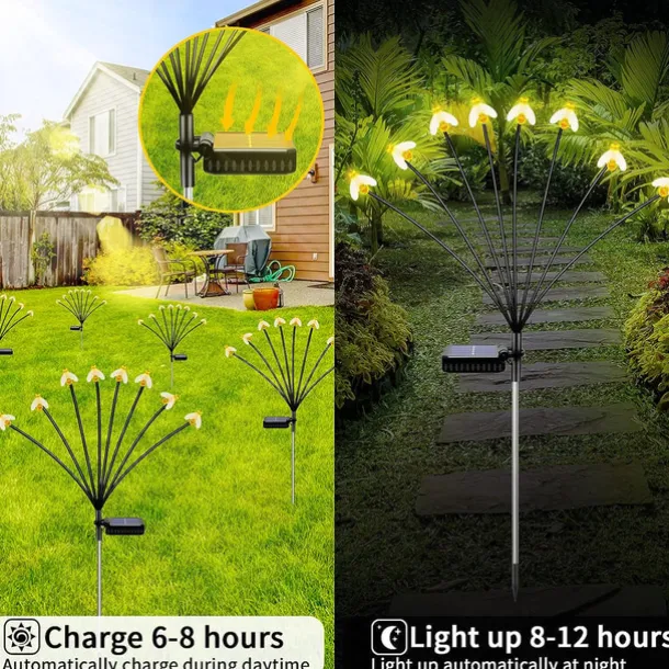 2PCS Solar Firefly Garden Lights, 8/10 LEDs Waterproof Outdoor Garden Lights with 2 Lighting Modes IP65 Swaying Lights for Christmas, Yard, Patio, and Walkway Decoration