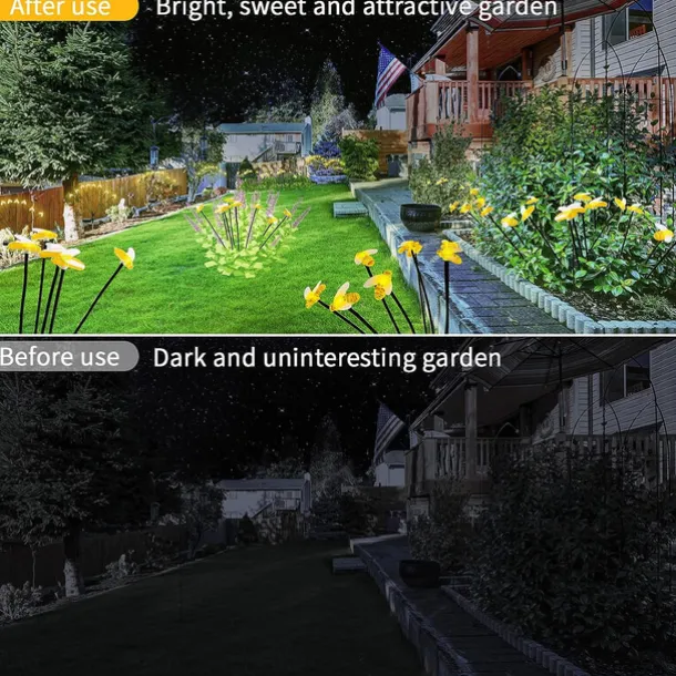 2PCS Solar Firefly Garden Lights, 8/10 LEDs Waterproof Outdoor Garden Lights with 2 Lighting Modes IP65 Swaying Lights for Christmas, Yard, Patio, and Walkway Decoration