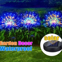 2Pcs Solar Garden 8 Lighting Mode Starburst Lights, Waterproof Solar Powered Firework Stake Lights for Outdoor Decor,120 LED Sparklers String Lights for Yard Pathway Party Valentines Day Decor