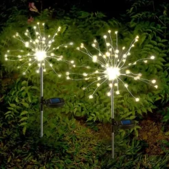 2Pcs Solar Garden 8 Lighting Mode Starburst Lights, Waterproof Solar Powered Firework Stake Lights for Outdoor Decor,120 LED Sparklers String Lights for Yard Pathway Party Valentines Day Decor