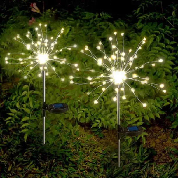 2Pcs Solar Garden 8 Lighting Mode Starburst Lights, Waterproof Solar Powered Firework Stake Lights for Outdoor Decor,120 LED Sparklers String Lights for Yard Pathway Party Valentines Day Decor