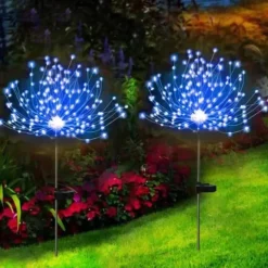 2Pcs Solar Garden 8 Lighting Mode Starburst Lights, Waterproof Solar Powered Firework Stake Lights for Outdoor Decor,120 LED Sparklers String Lights for Yard Pathway Party Valentines Day Decor