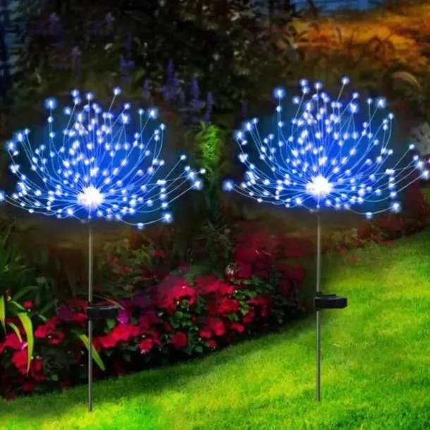 2Pcs Solar Garden 8 Lighting Mode Starburst Lights, Waterproof Solar Powered Firework Stake Lights for Outdoor Decor,120 LED Sparklers String Lights for Yard Pathway Party Valentines Day Decor