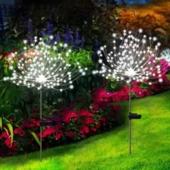 2Pcs Solar Garden 8 Lighting Mode Starburst Lights, Waterproof Solar Powered Firework Stake Lights for Outdoor Decor,120 LED Sparklers String Lights for Yard Pathway Party Valentines Day Decor
