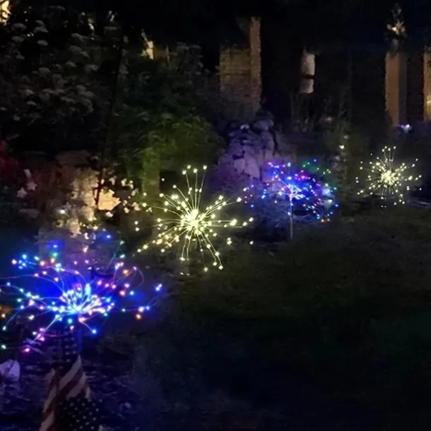 2Pcs Solar Garden 8 Lighting Mode Starburst Lights, Waterproof Solar Powered Firework Stake Lights for Outdoor Decor,120 LED Sparklers String Lights for Yard Pathway Party Valentines Day Decor