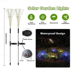2Pcs Solar Garden 8 Lighting Mode Starburst Lights, Waterproof Solar Powered Firework Stake Lights for Outdoor Decor,120 LED Sparklers String Lights for Yard Pathway Party Valentines Day Decor