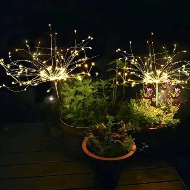 2Pcs Solar Garden 8 Lighting Mode Starburst Lights, Waterproof Solar Powered Firework Stake Lights for Outdoor Decor,120 LED Sparklers String Lights for Yard Pathway Party Valentines Day Decor