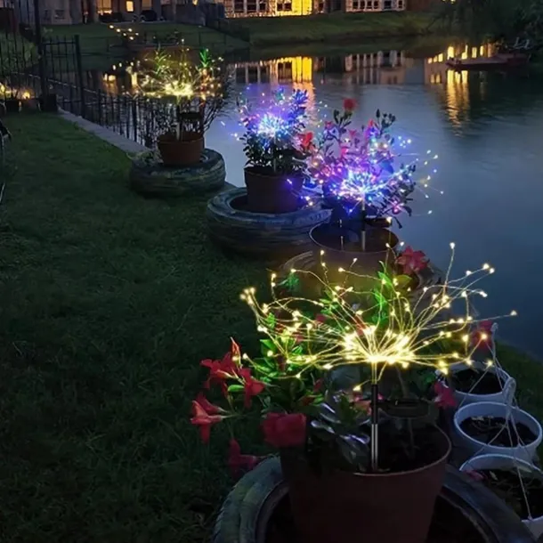 2Pcs Solar Garden 8 Lighting Mode Starburst Lights, Waterproof Solar Powered Firework Stake Lights for Outdoor Decor,120 LED Sparklers String Lights for Yard Pathway Party Valentines Day Decor