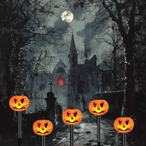 5pcs Solar Halloween Outdoor Waterproof Lawn Lights Pumpkin Skull Headlights Villa Courtyard Walkway Outdoor Garden Landscape Lamp Halloween Party Scary Night Light