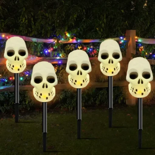 5pcs Solar Halloween Outdoor Waterproof Lawn Lights Pumpkin Skull Headlights Villa Courtyard Walkway Outdoor Garden Landscape Lamp Halloween Party Scary Night Light