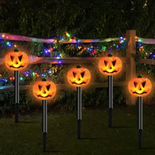 5pcs Solar Halloween Outdoor Waterproof Lawn Lights Pumpkin Skull Headlights Villa Courtyard Walkway Outdoor Garden Landscape Lamp Halloween Party Scary Night Light