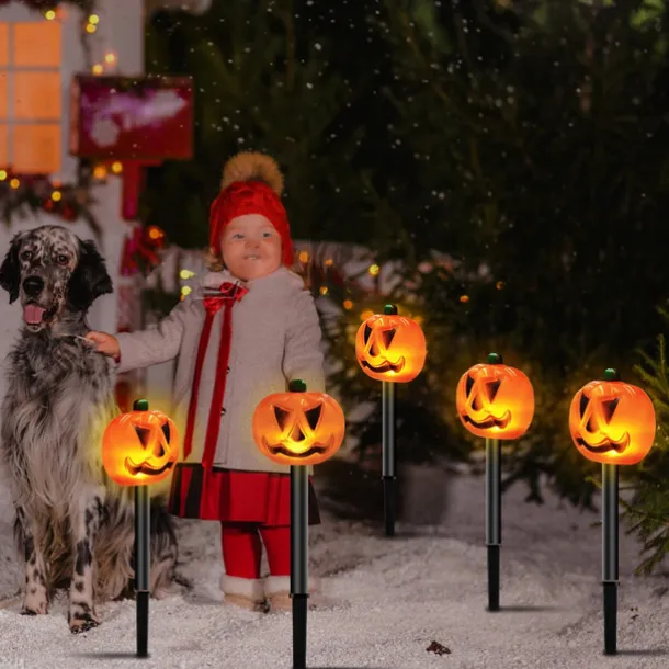 5pcs Solar Halloween Outdoor Waterproof Lawn Lights Pumpkin Skull Headlights Villa Courtyard Walkway Outdoor Garden Landscape Lamp Halloween Party Scary Night Light