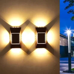 2pcs Solar LED Wall Light – Four Sides Lighting, IP65 Waterproof Wall Deck Lighting for Terrace, Porch, House Decoration
