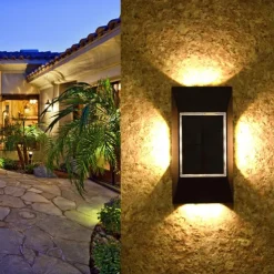 2pcs Solar LED Wall Light – Four Sides Lighting, IP65 Waterproof Wall Deck Lighting for Terrace, Porch, House Decoration